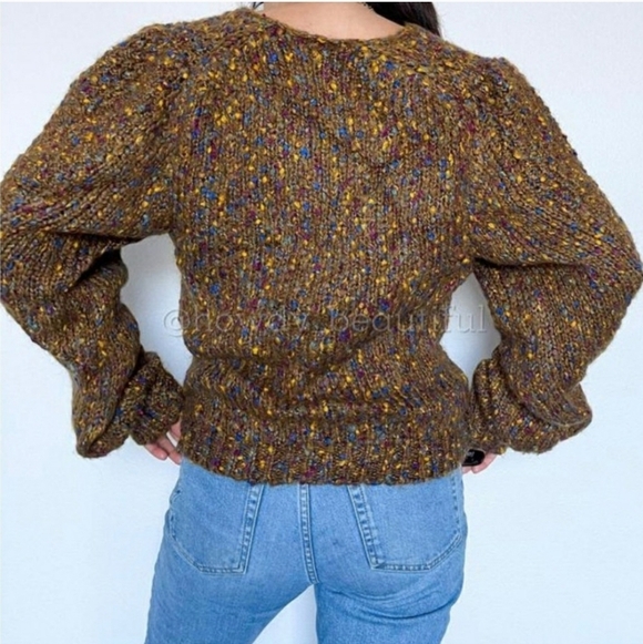 Zara women' Knit Women's Chunky Sweater Long Sleeve V-Neck Brown Speckled Size S - Picture 2 of 12